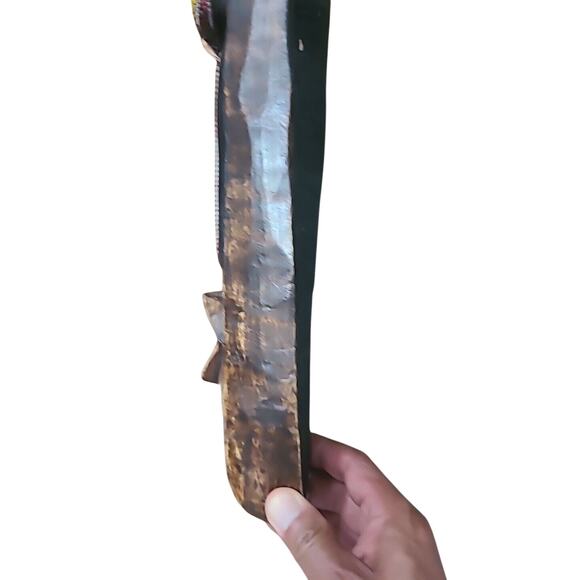 Vtg AFRICAN TRIBAL MASK Hand Carved Wooden Spirit Figure with Cowry Beads - Picture 9 of 9